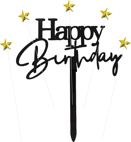 Acrylic Happy Birthday Cake Topper Durable Reusable Perfect for Birthday Cakes, Cupcakes, Dessert Tables Ideal for Kids Adults Birthday Celebrants (Black)