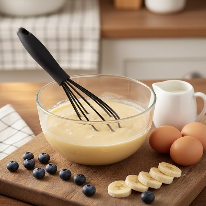 1Pc Black Mini Silicone Whisk, 6.7inch Non-Scratch Non-Stick, Milk & Egg Beater Blender, Hand Egg Mixer, Kitchen Tool for Cooking, Baking, Mixing, Stirring, Kitchen Utensils
