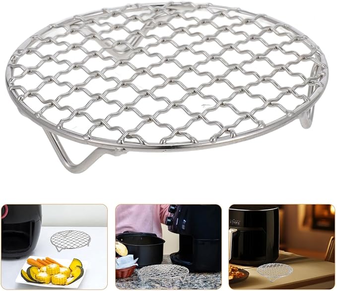 ULTECHNOVO 5.11" Small Round Cooling Rack, Food-Grade Stainless Steel Air Fryer Rack with 0.9" Legs for Baking & Grilling, Mini Wire for Toaster Oven & Ceramic Stove, Dishwasher Safe