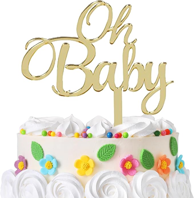 Mirrored Gold Oh Baby Cake Topper, Baby Shower 1st Birthday Party Decorations, Welcome Baby Decorations, Baby Shower Party Cake Decor