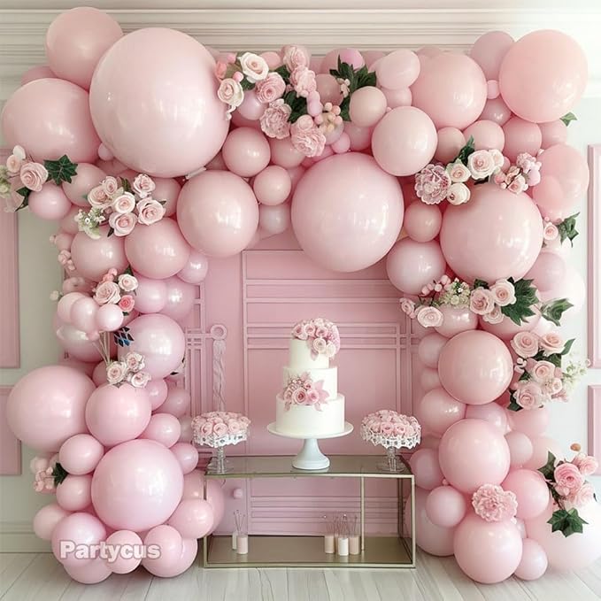 Double Stuffed Pink Balloon Garland Arch Kit Pastel Light Pink Balloons Different Sizes 18/12/5 Inch for Baby Shower Birthday Bridal Wedding Valentine Party