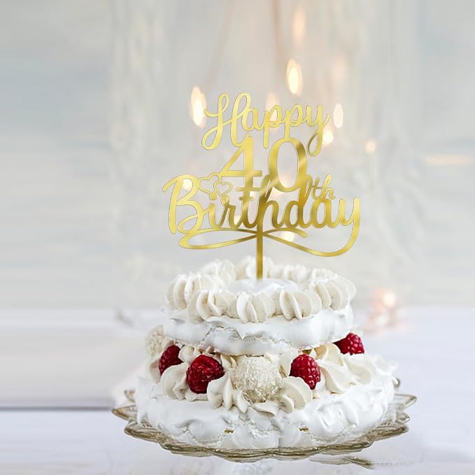 Sleyberoy Acrylic Happy 40th Birthday Cake Topper- Hello 140,Cheers to 40 Years,40th Anniversary/Birthday Party、 men and women Happy forty Birthday Selected cake decoration (40th)
