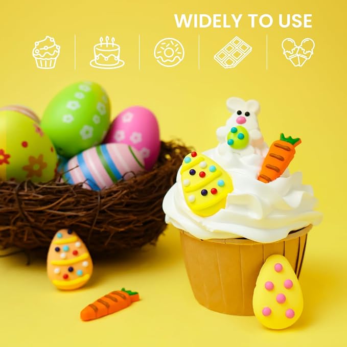 27 pcs Easter Sprinkles, Edible Easter Cake Decorations Carrot Easter Bunny Egg Royal Icing Decorations Edible Hard Sugar for Cupcake Topper Cookies Chocolate Baking Decor