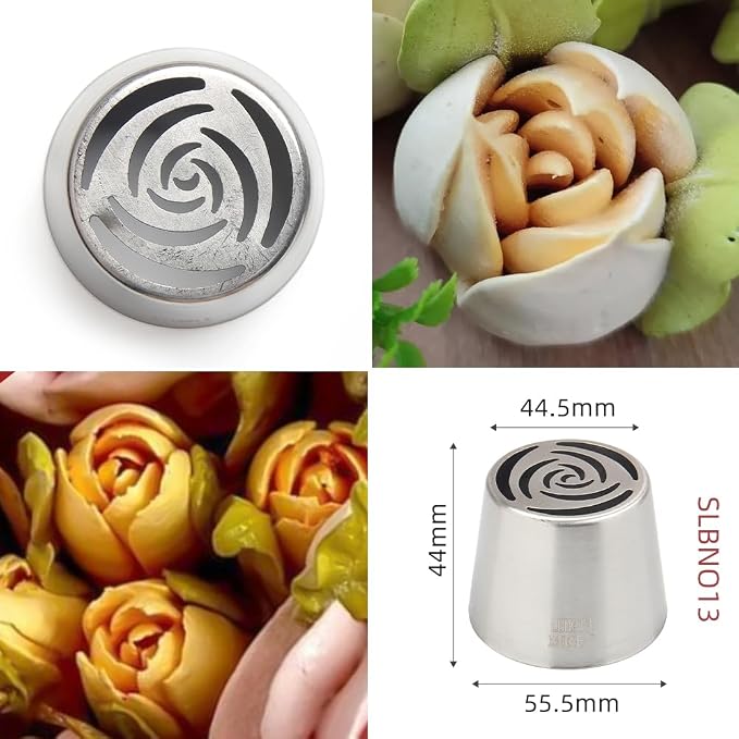 3 Pieces Different Sizes Stainless Steel Russian Rose Flower Icing Nozzles Set for Cake Decorations,1 XXL Russian Tip,1 Medium Tip,1 Small Piping Tip,Pastry Cupcakes Buttercream Baking Tools
