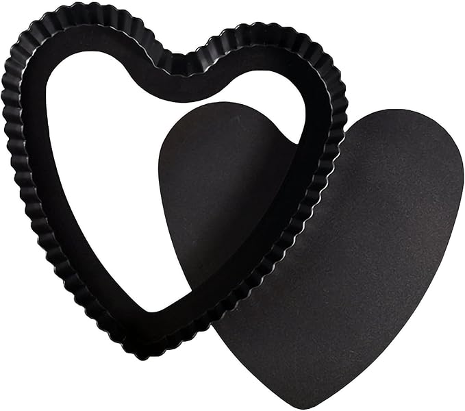 Special Shapes Fruit Tart Pan with Removable Loose Bottom Non-stick Carbon Steel (10 inch Heart Shaped)