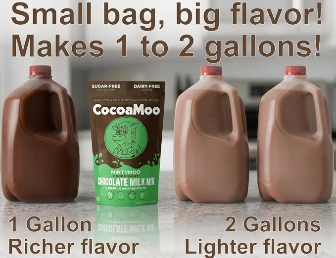 MintyMoo Sugar-Free, Dairy-Free Mint Chocolate Milk Mix, Organic Cacao Powder with Monk Fruit Extract, No Added Sugar, No Gums or Fillers, Easy to Blend Powder (by CocoaMoo)