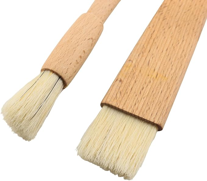 TAODAN 2PCS Wooden Handled Natural Bristle Pastry Brush Barbecue Brush Suitable for Grilling Baking Kitchen Cooking