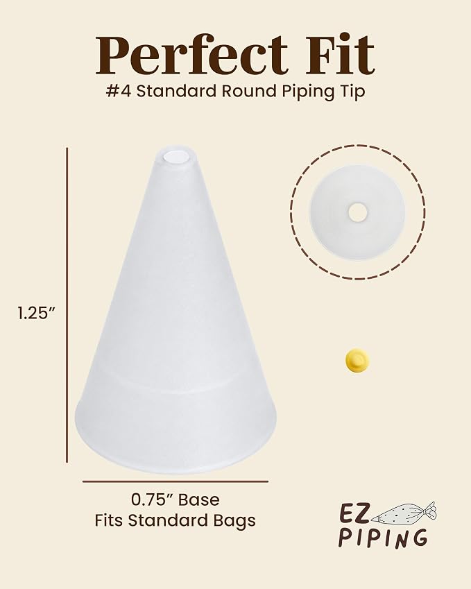 Reusable Plastic Piping Tips Standard Size Round Tip #4 100 Pack with 2 Couplers Round Icing Nozzle for Cake Decoration, Dessert Design Baking Supplies & Piping Bags Base Ø 0.75"Height 1.25"