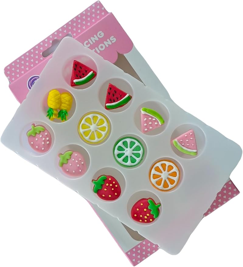 Edible Mixed 12pcs Fruit Sugar cake decorations, cupcake toppers, perfect Icing Cookies decro for Valentine's Day Birthday Halloween Thanksgiving Christmas party Team Dinner