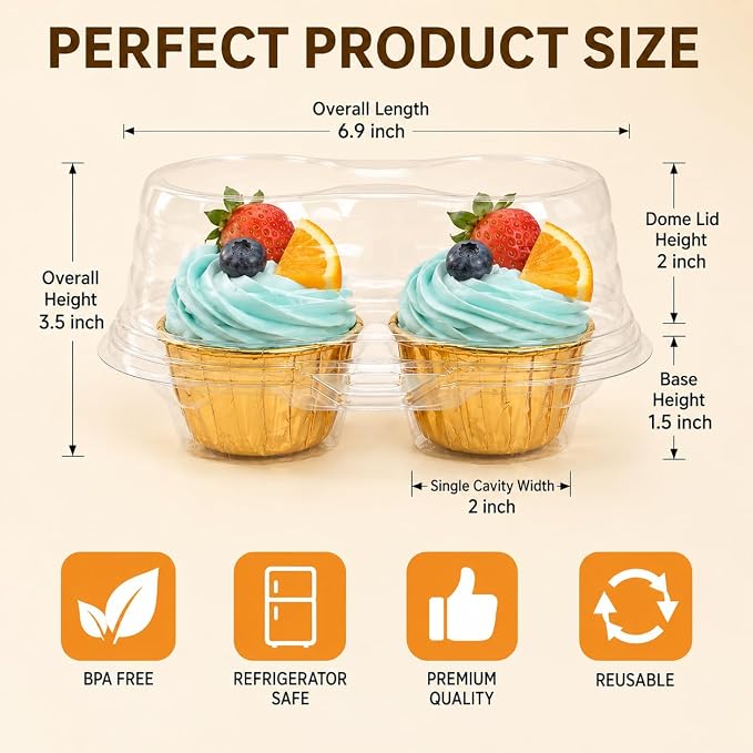 2/4/6 Count Cupcake Containers with Hinged Airtight Lids, Clear Plastic Cupcake Boxes, Stackable Single Cupcake Holders for Frosted Cupcakes or Muffins
