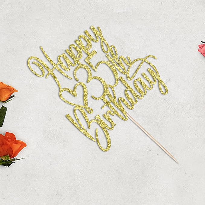 Gold Glitter Happy 35th Birthday Cake Topper - Cheers to 35 Years Cake Topper, 35 & Fabulous Cake Decoration for Hello 35th Birthday Anniversary Party Cake Decorations Supplies