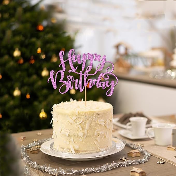 Handmade Glitter Happy Birthday Cake Topper,Birthday Party Cake Decorations, Anniversary/Birthday Party Decoration Supplies (Purple)