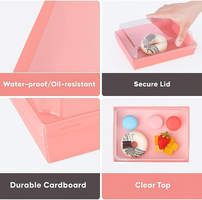 Leafiew 50 Pack 7x5 Inches Charcuterie Boxes with Clear Lids - Individual To Go Paper Charcuterie Board with Lid, Disposable Food Containers for Desserts, Cookie, Food, Charcuterie Accessories,Pink