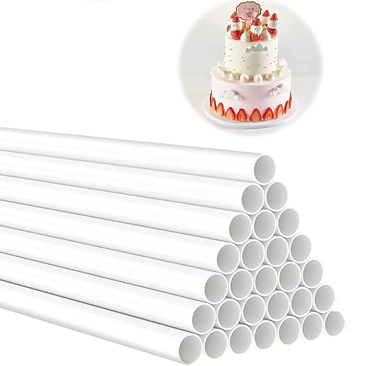 DaTpuik 100PCS 12 Inch White Plastic Cake Dowel Rods for Tiered Cake Construction and Stacking Supporting Cake Round Dowels Straws with 0.4 Inch Diameter