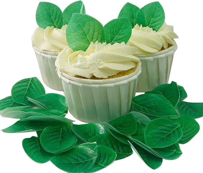 112Pcs Edible Green Leaves for Cupcake Toppers Rice Wafer Paper for St. Patricks Day, Easter Baby Shower Wedding Cake Happy Birthday Party Decoration Wedding/graduation/Hawii/Summer/Anniversary