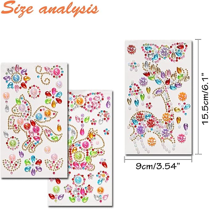 Jewel Gem Sticker Acrylic Phone Sticker Self-Adhesive Crystal Animal Rhinestone Decal Butterfly Parrot Reindeer Squirrel Love for Crafts DIY Water Bottle Bling Mirror Kid Handmade Decor 8 Sheets