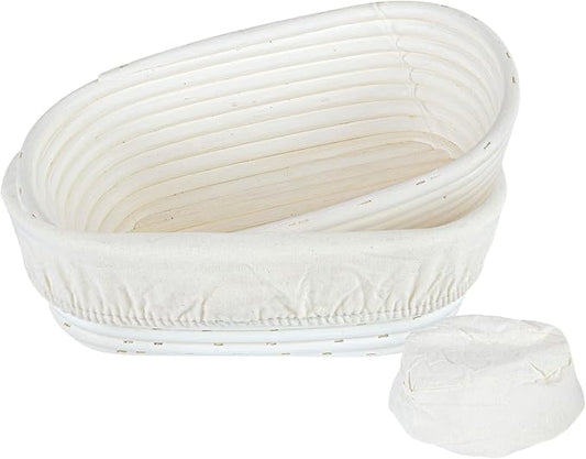 Restaurantware Bread Proofing Baskets 9 Inch Oval Pack of 10 Rattan Dough Fermentation Baskets With Cotton Liners, Oval Banneton Bread Rising Bowls For Home, Commercial, Artisanal Baking