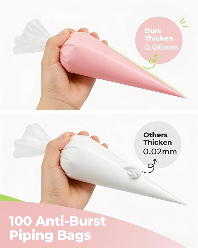 Kootek 124Pcs Icing Piping Bags and Tips Set, Cake Decorating Kit with 100 Anti Burst Piping Bags 12 Inch, 16 Icing Tips, Reusable Pastry Bag, 3 Scrapers, 2 Couplers, 2 Bag Ties (Pink)