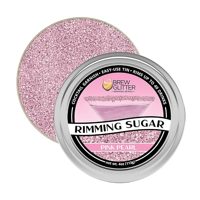 Brew Glitter - Pink Rimming Sugar (4oz, 1x Bar Tin) Cocktail Garnish for Mixed Drinks & Refreshments