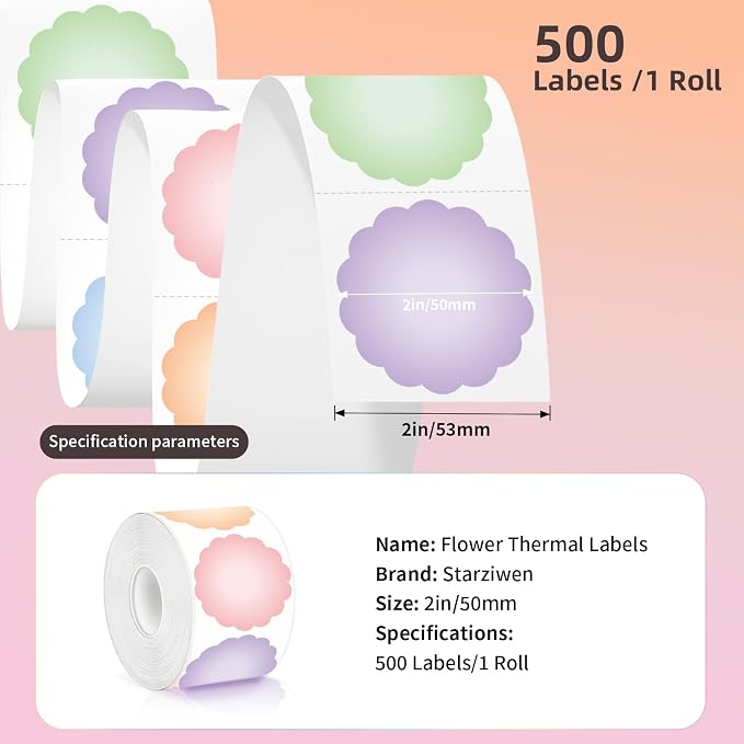 500 Pcs 2" Round Thermal Labels, Scalloped Multi-Colors Blank Circle Sticker for Small Business, Thank You, Logo Design, Waterproof for Direct Thermal Label Printers (Pastel Grad 5 Colors)