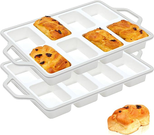 Vinino 2 Pack 8-Cavity Mini Silicone Loaf Pans Gray for Savory Meal Prep | 16 Cavities Mini Loaf Set, Perfect for Savory Bites, Meal Prep Portions, Baked Oatmeal & Understated Small Batch Baking