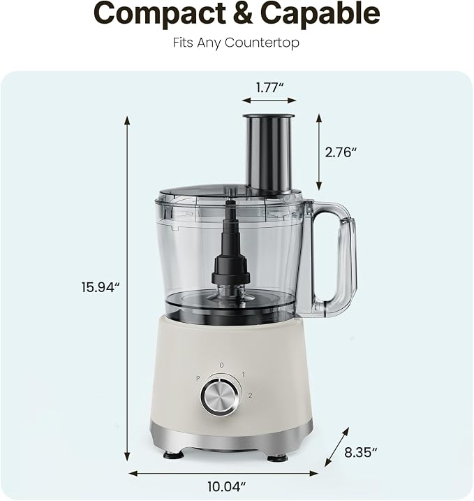 DUMOS Food Processor 10.5 Cup, 600W Electric Vegetable Chopper with French Fry Slicer, Dough Mixer, Dishwasher Safe Parts for Family Meals, Vegetables, Fries, Cheese, Puree