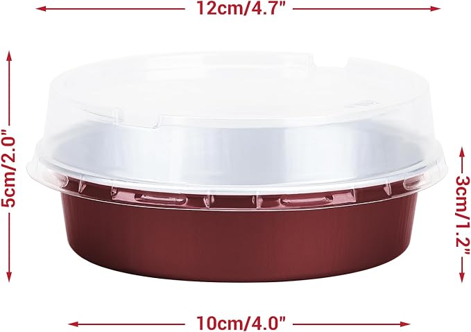 Beasea Disposable Mini Pie Tins with Lids, 20 Pack 4” 7.3oz 215ml Small Round Aluminum Baking Tart Foil Container for Individual Dessert Cupcake Cheesecake Ramekin Quiche Oven Dishes - Wine Red