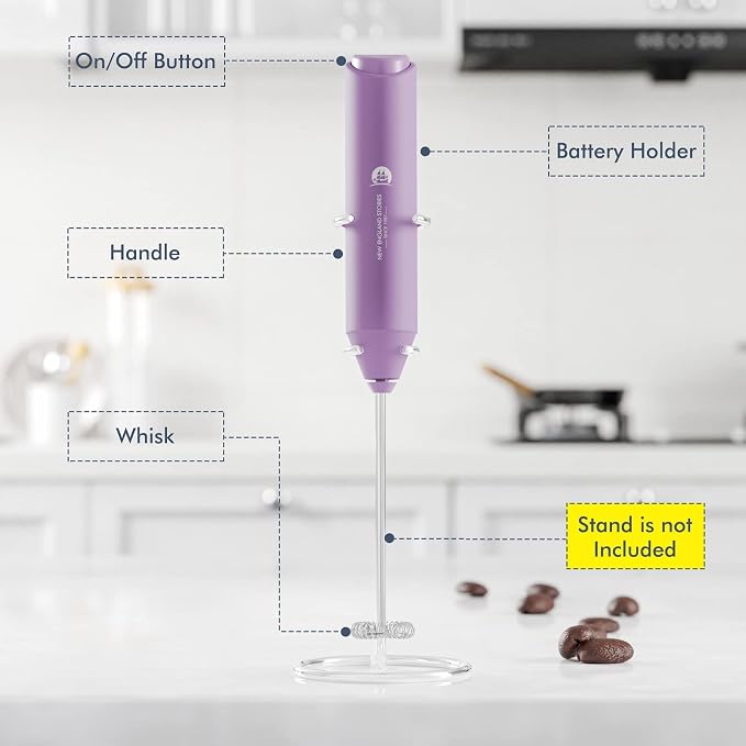 Powerful Milk Frother Handheld Foam Maker, Mini Whisk Drink Mixer for Coffee, Cappuccino, Latte, Matcha, Hot Chocolate, No Stand, Light Purple