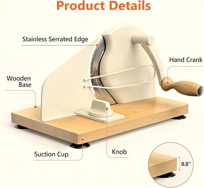 Bread Slicer for Homemade Bread,Manual Sourdough Bread Cutter Making Tools for Sandwich,Adjustable Thickness, Hand Crank with Scale Line & Suction Cup & Metal Guid