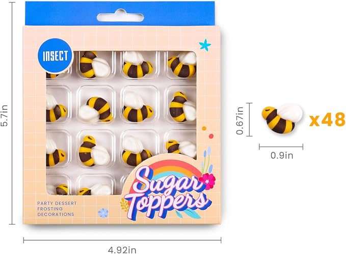 Edible Bee Cupcake Toppers, 48 pcs Bee Sprinkles, Royal Icing Bee for Cupcakes, Cakes, Macarons, Cakesicles, Perfect for Baby Shower, and Bee Themes
