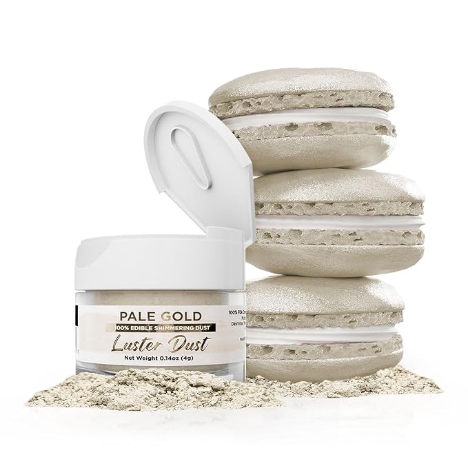 Luster Dust - Pale Gold (4g 1x Jar) | Edible Vegan Dust & Paint for Cake Decorating, Ice Cream, Desserts, Cocktails and Beverages by Bakell