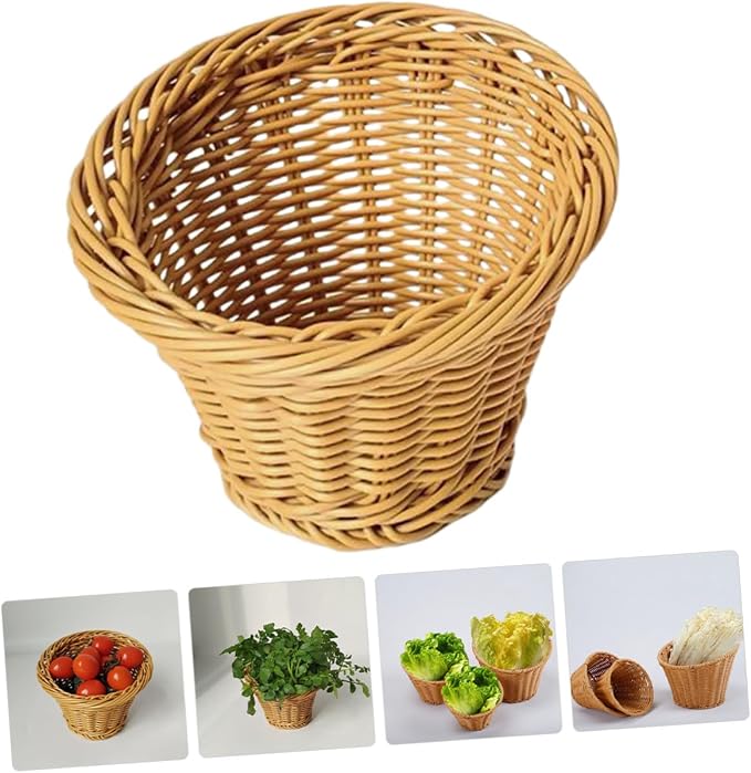 Ciieeo Handwoven Rattan Bread Serving Basket with Lid, Medium Woven Fruit and Vegetable Storage Basket for Kitchen Countertop, Household Dining and Picnic Use