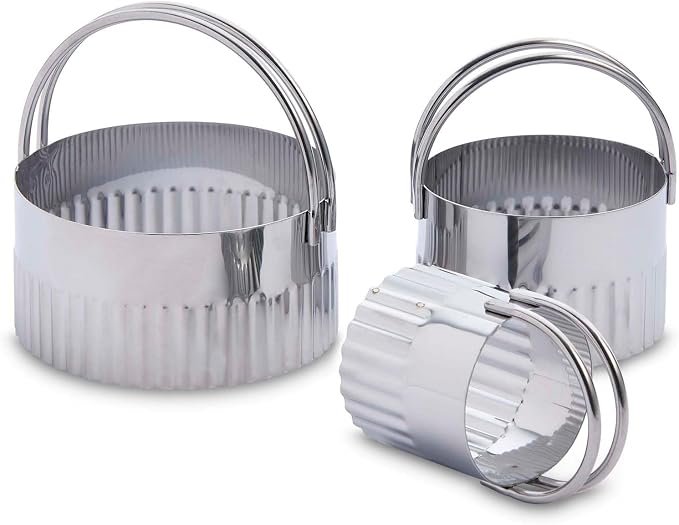 Mrs. Anderson’s Baking Crinkle Biscuit Cutters with Handles, Stainless Steel, Fluted Round, Set of 3-Sizes