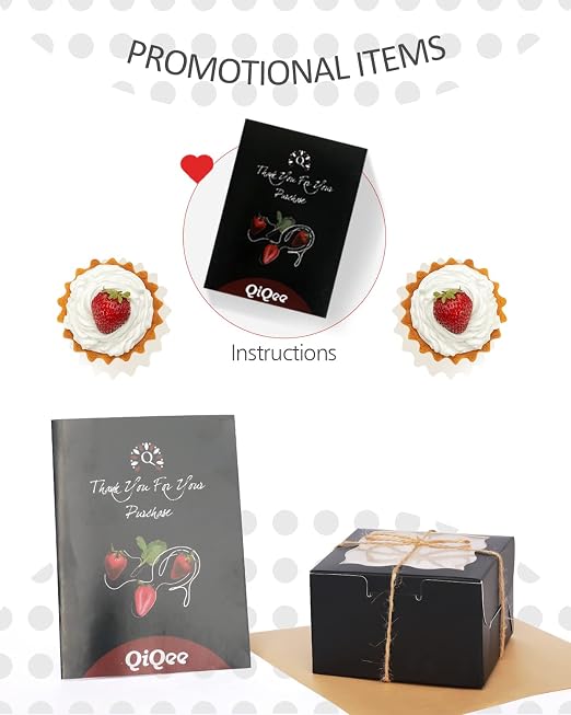 qiqee Black Bakery Boxes with Window 4*4*2.5inch/100Packs Mini Cookie Boxes Macaron boxes Small Donut Pastry Boxes for Party (5 Diferent Gift Include)