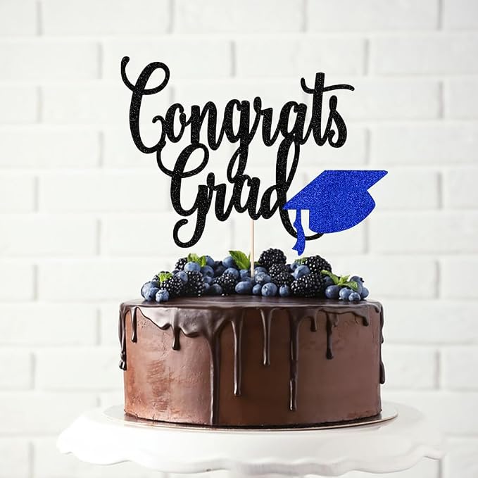 Congrats Grad Cake Topper,2026 Graduation Cake Topper, Congrats Grad Decorations,2026 High School/College/Senior Graduation Party Decorations Supplies. (Congrats Grad Black and dark blue)