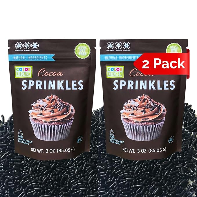 Color Kitchen Chocolate Sprinkles For Ice Cream And Baking, Dark Cocoa Chocolate Jimmies Sprinkles, Real Chocolate Sprinkle, Plant Based, Gluten Free, 3 Oz (2 Pack)