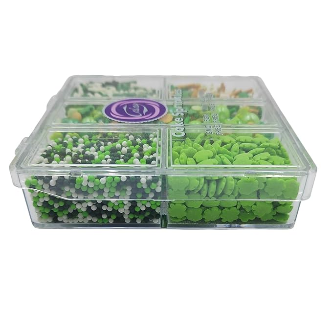 Green Shamrock Sprinkles for Cupcakes, Edible St. Patrick's Day Sprinkles with Pearls Jimmies Nonpareils for Cake Decorating Baking Cookies Cupcake Topper