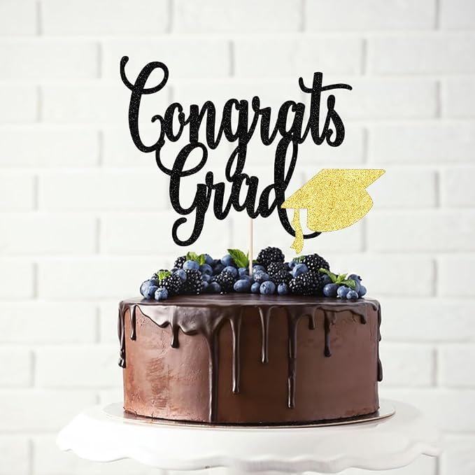 Congrats Grad Cake Topper,2026 Graduation Cake Topper, Congrats Grad Decorations,2026 High School/College/Senior Graduation Party Decorations Supplies. (Congrats Grad Black gold)
