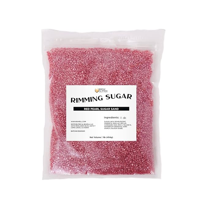 Brew Glitter - Red Pearl Rimming Sugar (1LB, 1x Resealable Bag) Cocktail Garnish for Mixed Drinks & Refreshments