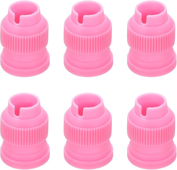 uxcell 6 Pcs Piping Tip Coupler, Small Couplers Icing Frosting Piping Bag Reusable Cake Baker Decor Tools Kit for Russian Flower Mouth Nozzles Pastry Cupcake Tips, Pink