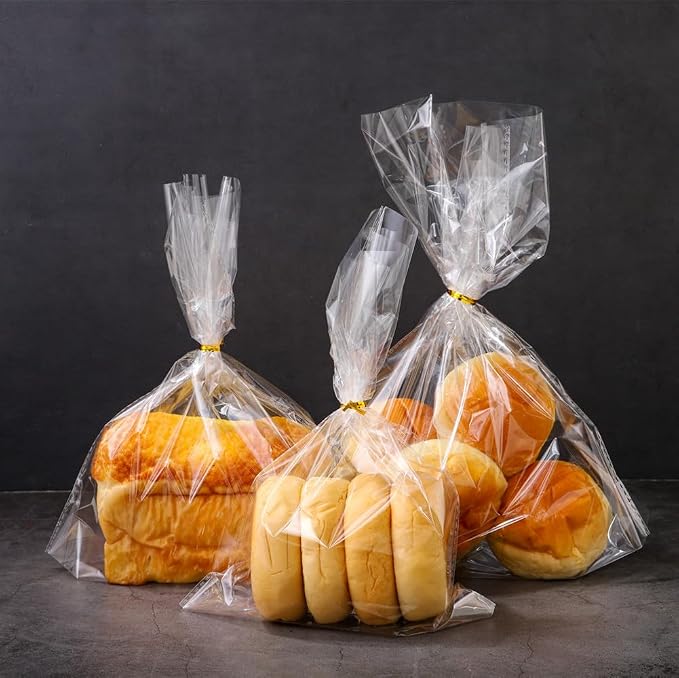 Clear Bread Bags with Ties 11‘'x14'', 100 Reusable Plastic Bags for Homemade Bread, Cellophane Storage Wrap for Sourdough,Loaf,Cookies,Candy or Party Favors