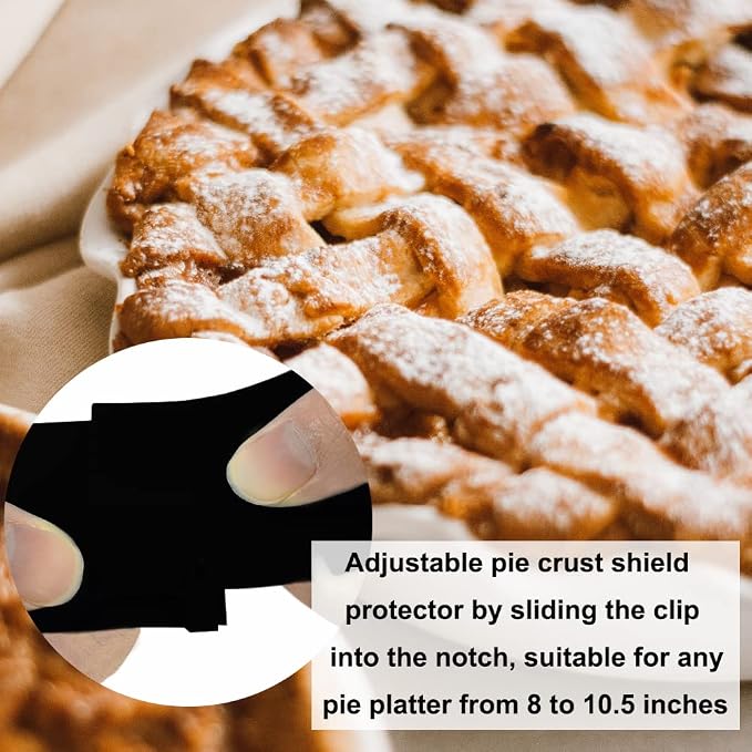 Adjustable Pie Crust Shield,Pie Edge Protector Tools,Round Silicone Baking Cake Pizza Cover,BPA-Free,for Halloween Christmas Party Baking,Fits 8-11.5 Inches Pie (Black-2pcs)