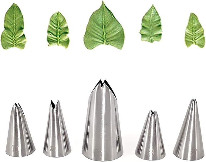 Leaf Piping Tips, Hsxxf 5PCS Russian Piping Tips Stainless Steel Piping Tips Piping Nozzles Cake Piping Icing Nozzles Cake Decorating Tips Set for DIY Baking Tools (5PCS Leaf), Sliver