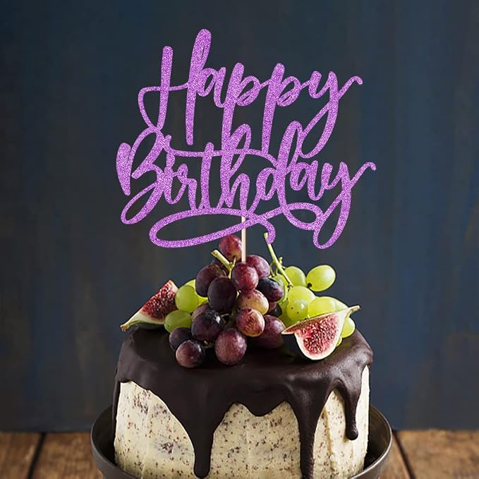 Kaoenla Happy Birthday Cake Topper,Purple Glitter handwork Happy Birthday Cake Decoration Suitable For Anniversary/Birthday Party Decor