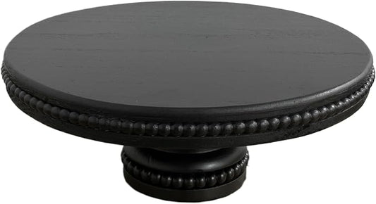 dwellington Large Round Wood Risers for Display, 12" Decorative Rustic Farmhouse Cake Stand Pedestal Tray for Home and Kitchen Decor White (Black)