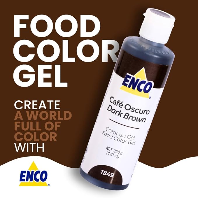 ENCO Food Coloring Gel Dark Brown 8.8 oz (250g) Concentrated, Vegan