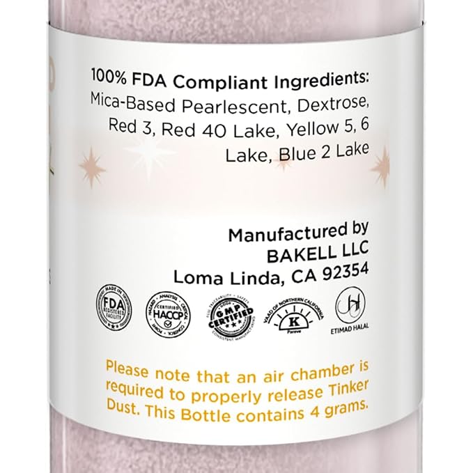 Bakell - Soft Rose Gold Tinker Dust (4g, 1x Mini Spray Pump) Edible Glitter for Food, Desserts, and Baked goods!