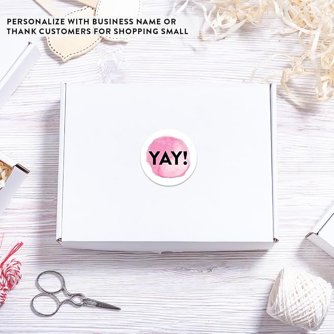 Andaz Press Round Small Business Sticker Labels, 120-Pack, Watercolor Pink Yay!, Packaging Stickers, Product Labels for Small Business Thank You Stickers, Company Stickers