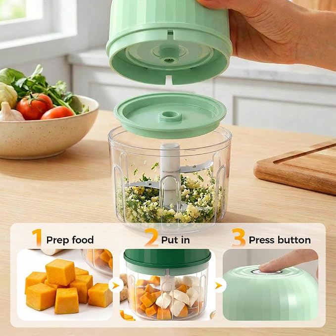 Electric Garlic Chopper, 2026 New Portable Mini Vegetable Chopper, USB Rechargeable Garlic Grinder, Cordless Onion Chopper Food Processor for Garlic Onion Ginger Chili Meat Sauce (Green)