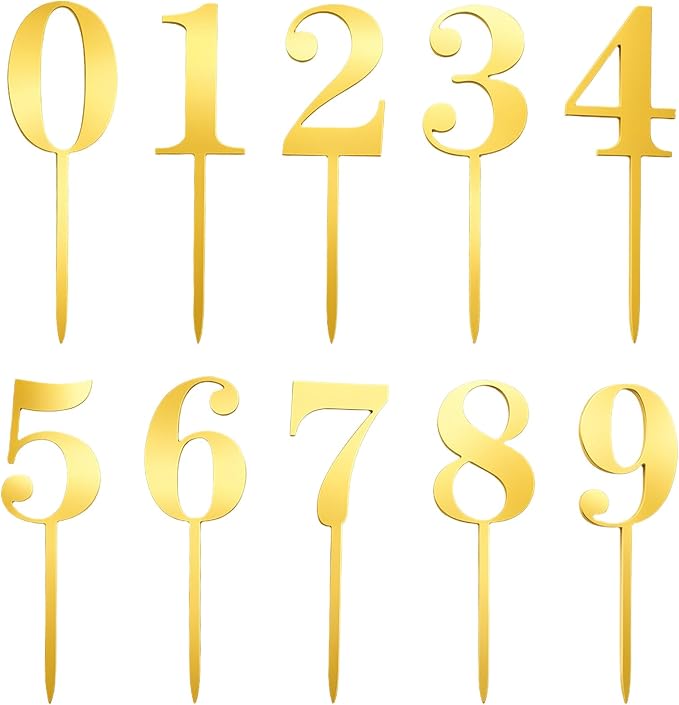 20 Pcs Gold Numbers for Cake, Acrylic Numbers 0-9 Shiny Gold Cake Toppers for Birthday Party, Wedding, Anniversary